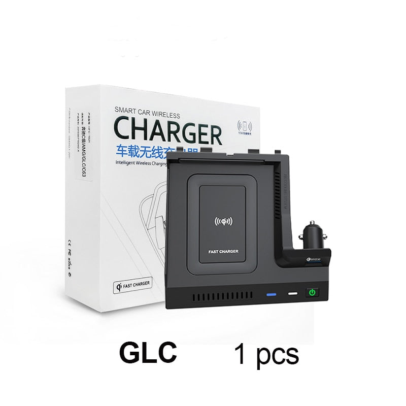 for Mercedes Benz W205 AMG C43 C63 AMG GLC 43 GLC 63 X253 C Class GLC 10W car wireless charger QI phone charger charging case