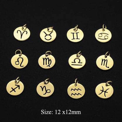 12pcs/set Zodiac Sign Stainless Steel Horoscope DIY Jewelry Charms Connector Wholesale Earring Making Pendant Factory Price