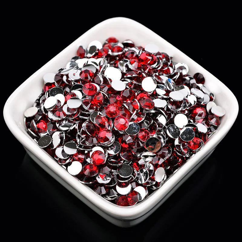 1000 viên Đá trang trí móng tay lấp lánh màu sắc ss6-ss30 Hạt đá pha lê nhựa resin mặt phẳng dùng trang trí giày dép túi xách quần áo phụ kiện DIY