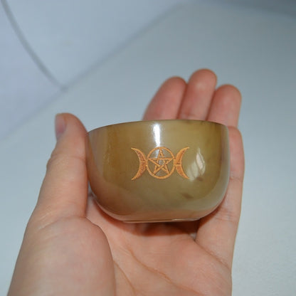 triple moon Altar bowl Ox Horn cup with triple moon Divination witchcraf supplies  astrology Wicca ritual props