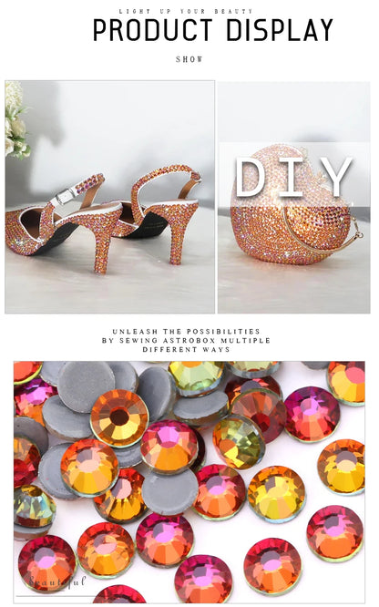 SS6-SS30 Multi-color Crystal AB Hot Fix Rhinestone Crystal Super Glitter Strass Iron On Rhinestones For Nail Art Fabric Garment