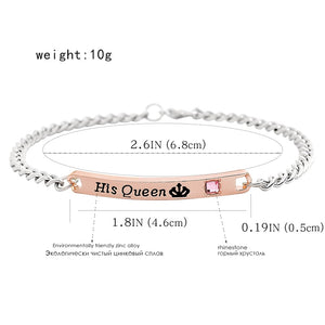 Fashion Popular Couple Bracelet His Queen Her King Text Love Memorial Day Holiday Chain Trendy Charm Jewelry Gift For Lover