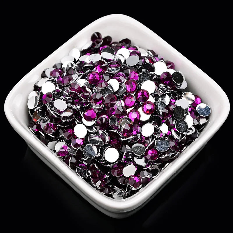 1000 viên Đá trang trí móng tay lấp lánh màu sắc ss6-ss30 Hạt đá pha lê nhựa resin mặt phẳng dùng trang trí giày dép túi xách quần áo phụ kiện DIY