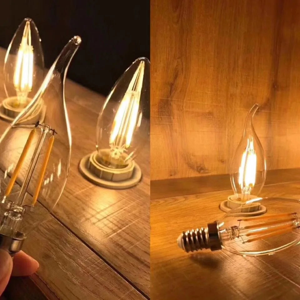 10PCS LED Bulb C35 E14 E12 E27 220V 110V Dimmable 2W 4W 6W Design Energy Saving Candle Warm White Filament Light 360 Degree Lamp