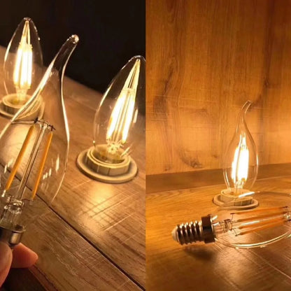 10PCS LED Bulb C35 E14 E12 E27 220V 110V Dimmable 2W 4W 6W Design Energy Saving Candle Warm White Filament Light 360 Degree Lamp