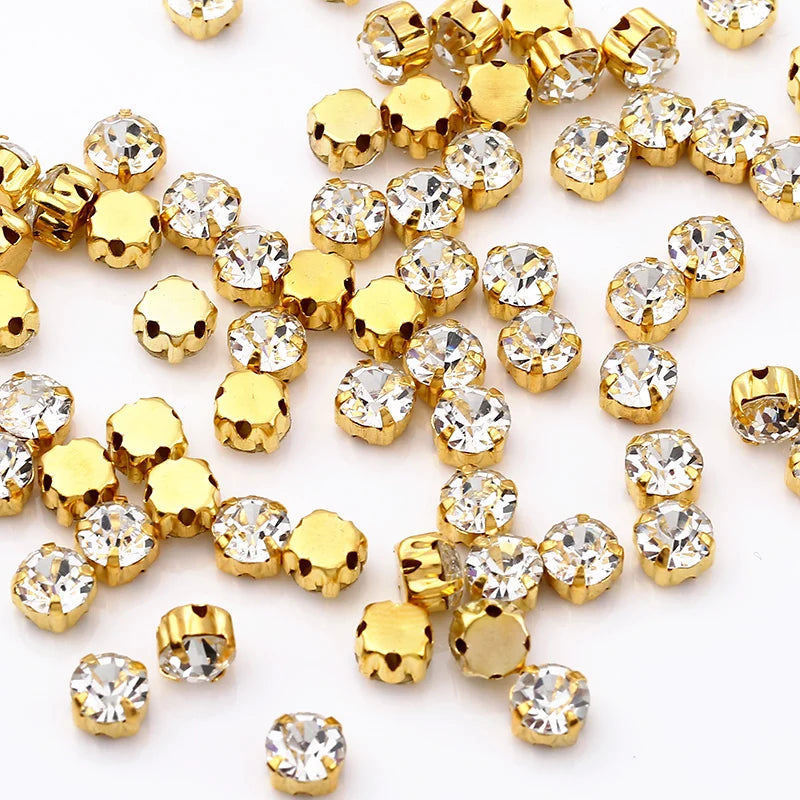 Sell At Loss RESEN Top Quality 3-10mm Sliver Claw Sew On Rhinestones Clear Crystal Color Sliver Base Sewing Stone DIY Decoration