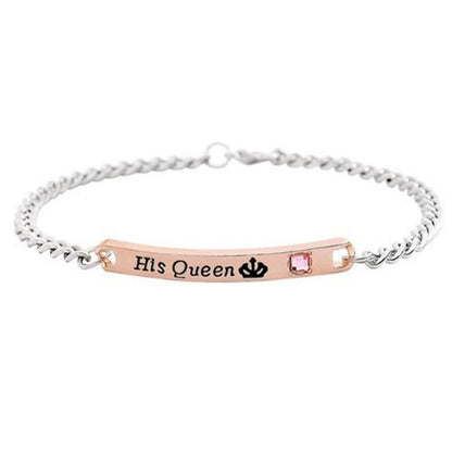 Fashion Popular Couple Bracelet His Queen Her King Text Love Memorial Day Holiday Chain Trendy Charm Jewelry Gift For Lover