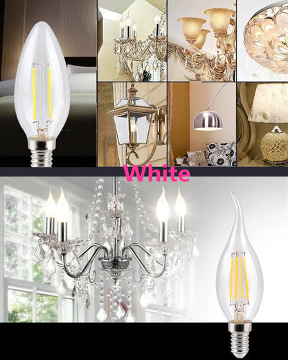 10PCS LED Bulb C35 E14 E12 E27 220V 110V Dimmable 2W 4W 6W Design Energy Saving Candle Warm White Filament Light 360 Degree Lamp