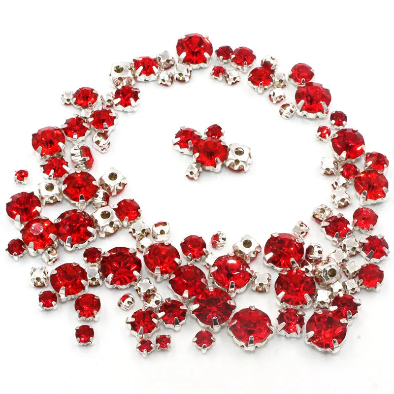 Hot Sale 100pcs/bag Mix Size Glass Crystal Stones Clothing Loose Beads Silver Claw Setting Sew On Rhinestones Diy Wedding Dress