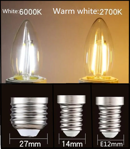 10PCS LED Bulb C35 E14 E12 E27 220V 110V Dimmable 2W 4W 6W Design Energy Saving Candle Warm White Filament Light 360 Degree Lamp