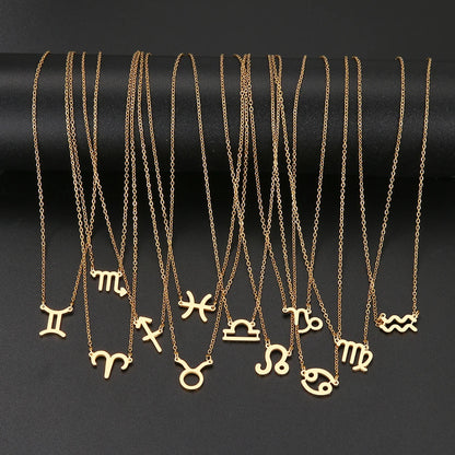 2022 Stainless Steel Zodiac Necklaces 12 Constellation Necklace CZ Astrology Astrology Zodiac Star Birthday Gifts For Women Girl