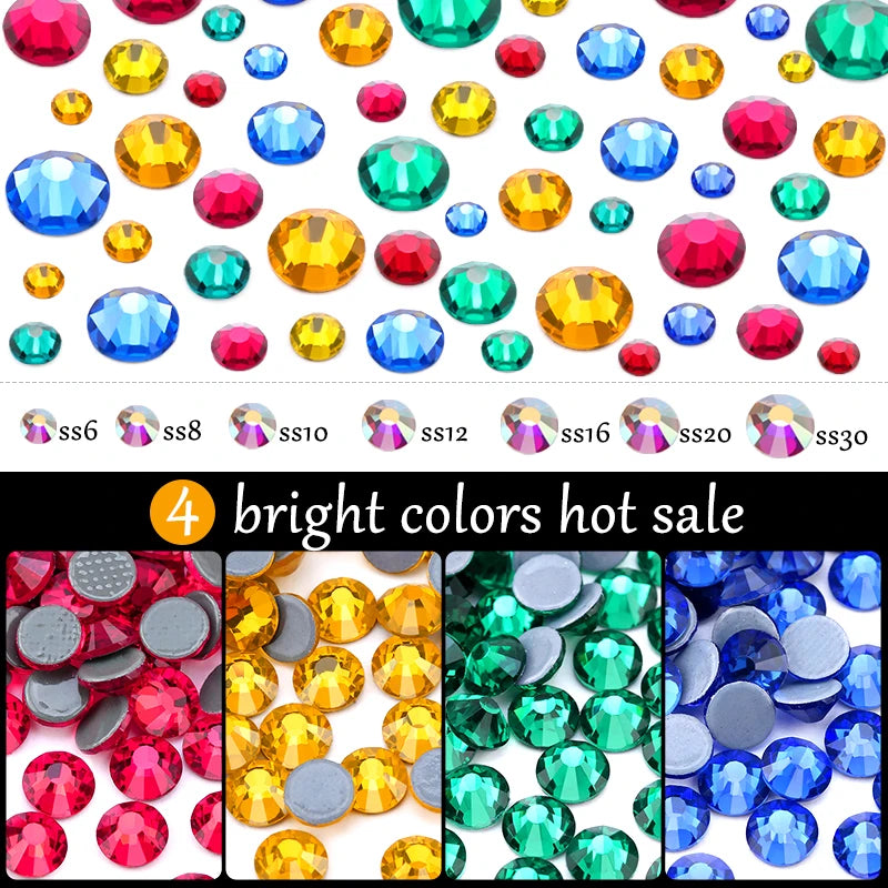 SS6-SS30 Multi-color Crystal AB Hot Fix Rhinestone Crystal Super Glitter Strass Iron On Rhinestones For Nail Art Fabric Garment
