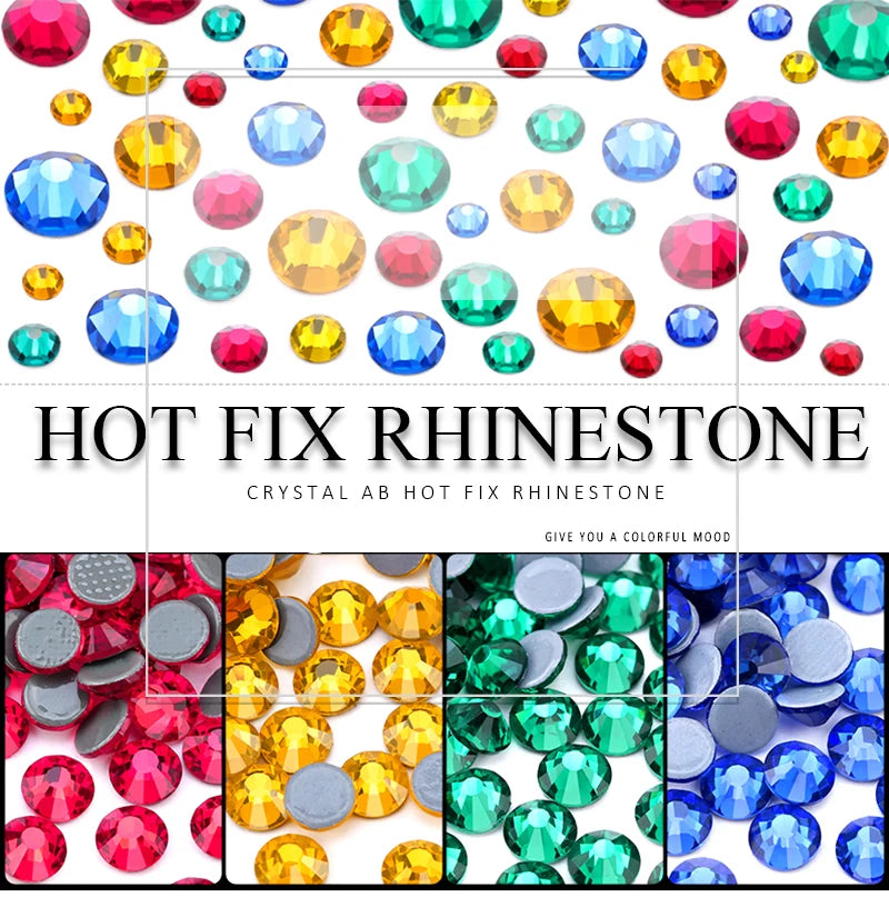 SS6-SS30 Multi-color Crystal AB Hot Fix Rhinestone Crystal Super Glitter Strass Iron On Rhinestones For Nail Art Fabric Garment