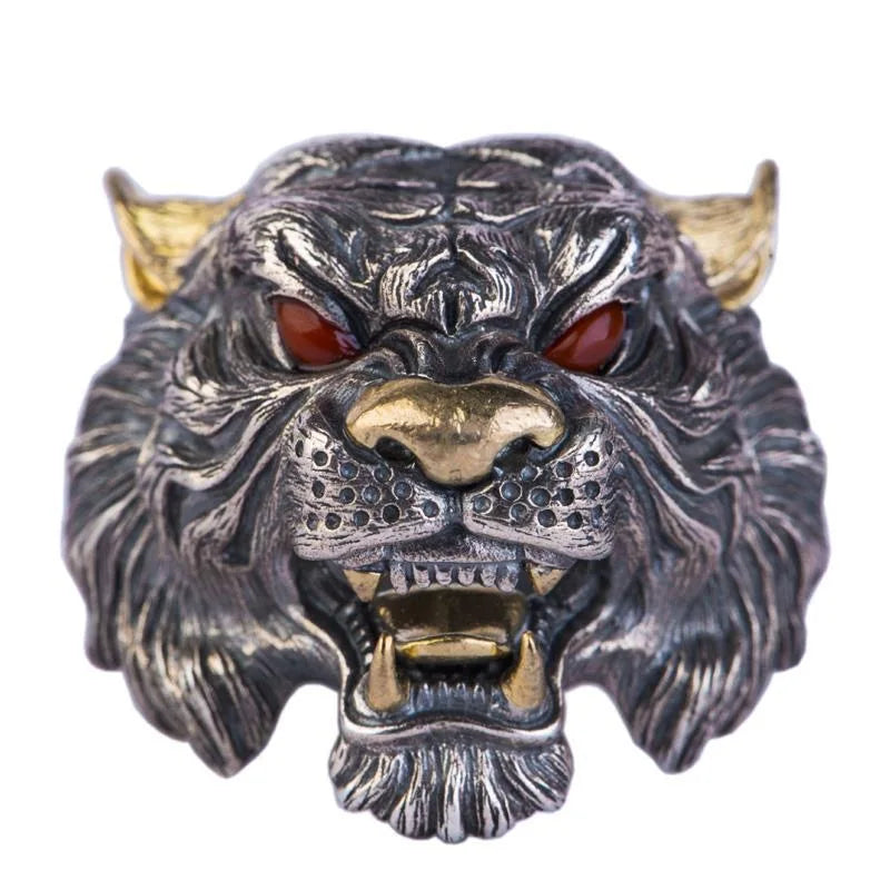 High Quality Fashion Creative Tiger Head Domineering Ring Mature Men Personality Beast Zodiac Ring Birthday Gift