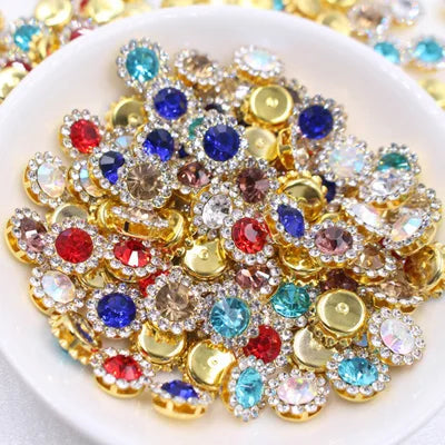 30PCS-100PCS Gold Flower Claw Rhinestones Glitter Crystals Trim Stones Beads Garment Crafts Sew On Rhinestones for Clothes Gems