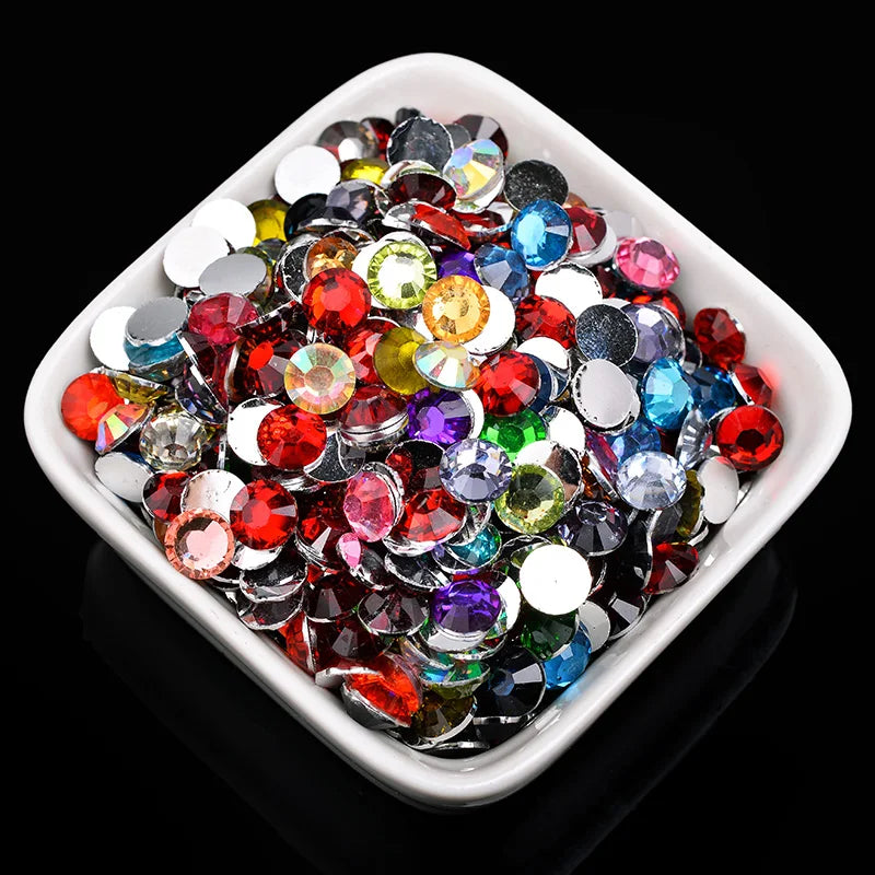 1000 viên Đá trang trí móng tay lấp lánh màu sắc ss6-ss30 Hạt đá pha lê nhựa resin mặt phẳng dùng trang trí giày dép túi xách quần áo phụ kiện DIY