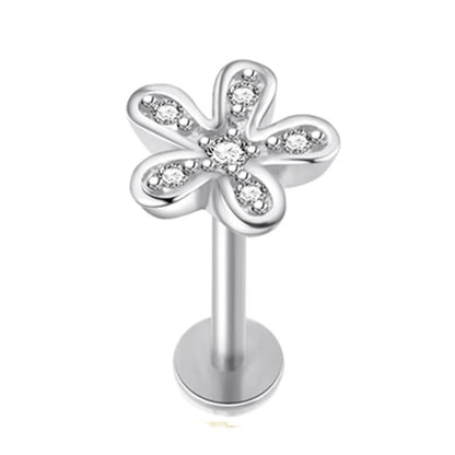 Crystal Flower Tragus Piercing Earring Flat 16G Cross Cartilage Piercing Stud Helix Jewelry Conch Rook Lobe Earring Labret Stud