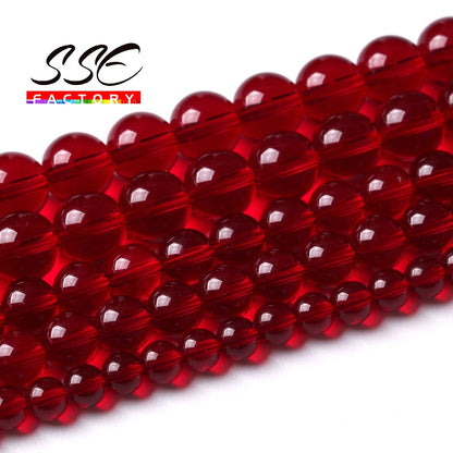 Garnet Glass Crystal Beads Wholesale Red Glass Round Loose Stone Beads For Jewelry Making DIY Bracelet Necklaces Accessories 15"