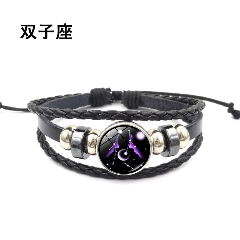 Aries/Taurus/Gemini/cancer/LEO/Virgo/Libra/Scorpio Zodiac Signs Button Leather Bracelet 12 Constellations Jewelry For Birthday