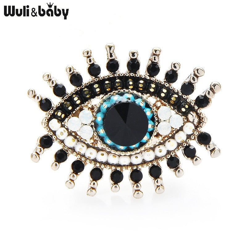 Wuli&amp;baby Small Rhinestone Black Blue Eye Brooches Women Alloy Simulated Pearl Eye Collar Pins Gifts