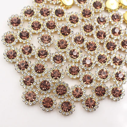 30PCS-100PCS Gold Flower Claw Rhinestones Glitter Crystals Trim Stones Beads Garment Crafts Sew On Rhinestones for Clothes Gems