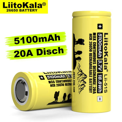 6-30PCS Liitokala LII-51S 26650 20A power rechargeable lithium battery 26650A , 3.7V 5100mA . Suitable for flashlights