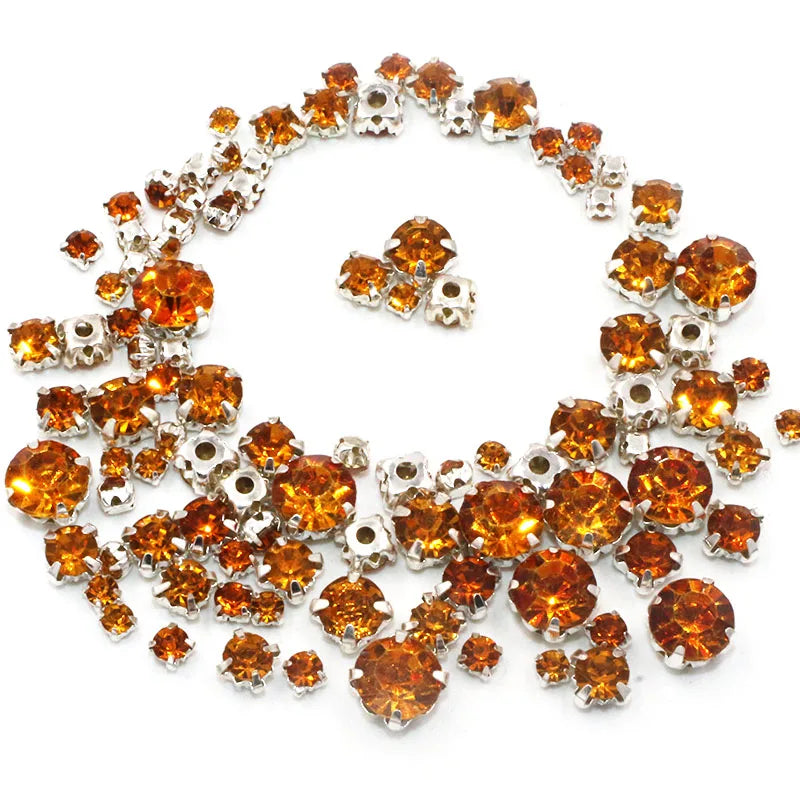 Hot Sale 100pcs/bag Mix Size Glass Crystal Stones Clothing Loose Beads Silver Claw Setting Sew On Rhinestones Diy Wedding Dress