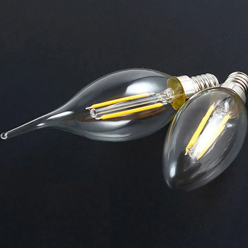 10PCS LED Bulb C35 E14 E12 E27 220V 110V Dimmable 2W 4W 6W Design Energy Saving Candle Warm White Filament Light 360 Degree Lamp