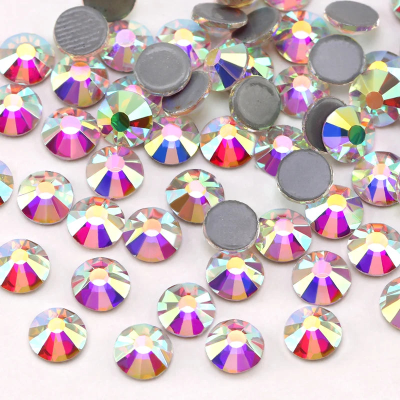 SS6-SS30 Multi-color Crystal AB Hot Fix Rhinestone Crystal Super Glitter Strass Iron On Rhinestones For Nail Art Fabric Garment