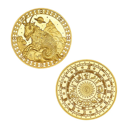 Creative Twelve Constellations Zodiac Coin Challenge Golden Plated Commemorative Coins Set Home Decor Crafts Art Collection Gift