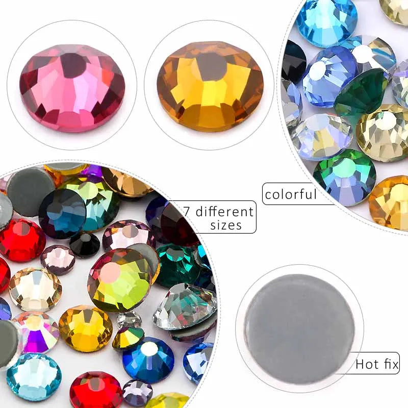 SS6-SS30 Multi-color Crystal AB Hot Fix Rhinestone Crystal Super Glitter Strass Iron On Rhinestones For Nail Art Fabric Garment