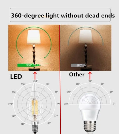 10PCS LED Bulb C35 E14 E12 E27 220V 110V Dimmable 2W 4W 6W Design Energy Saving Candle Warm White Filament Light 360 Degree Lamp