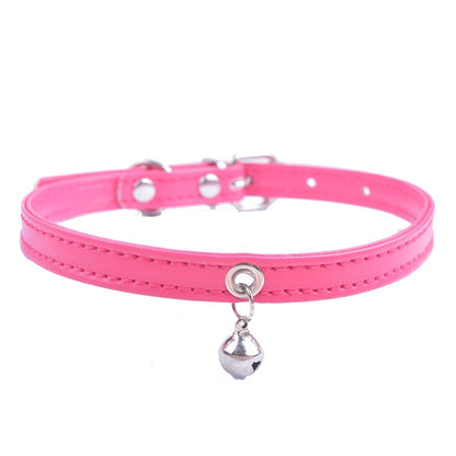 Cute Cat Collar Solid Faux Leather Adjustable Pet Collars With Bell Cats Products For Pets Red Blue Brown Pink Size XS SM