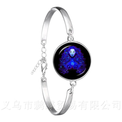 2018 Fashion Bracelet Galaxy Constellation Design 12 Zodiac Sign Horoscope Astrology Silver Plated Bangle For Women