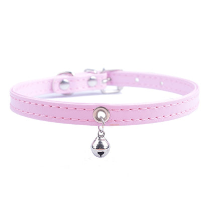 Cute Cat Collar Solid Faux Leather Adjustable Pet Collars With Bell Cats Products For Pets Red Blue Brown Pink Size XS SM