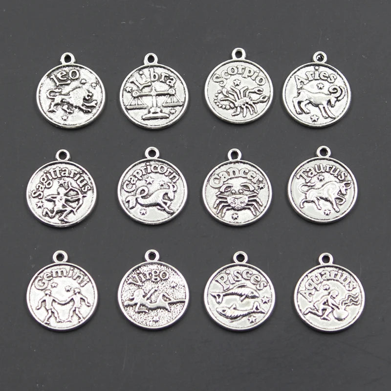 Charms Pisces Zodiac Vigro Aquarius Taurus Scorpio Capricron Gemini 20x17mm Antique Making Tibetan Bronze DIY Pendants