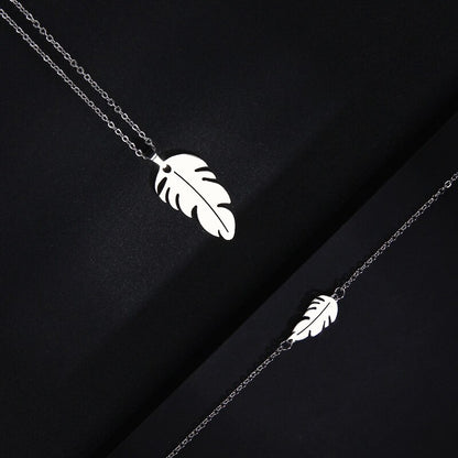 CACANA Stainless Steel Sets For Women Feather Shape Necklace Bracelet Earring Jewelry Lover's Engagement Jewelry