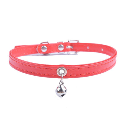 Cute Cat Collar Solid Faux Leather Adjustable Pet Collars With Bell Cats Products For Pets Red Blue Brown Pink Size XS SM