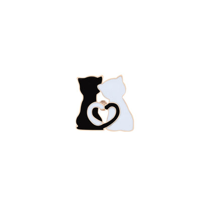 Cartoon Animal Brooches Black White Couple Cat Fish Bone Enamel Pins Clothes Collar Lapel Pin Bag Metal Badges Jewelry For Lover