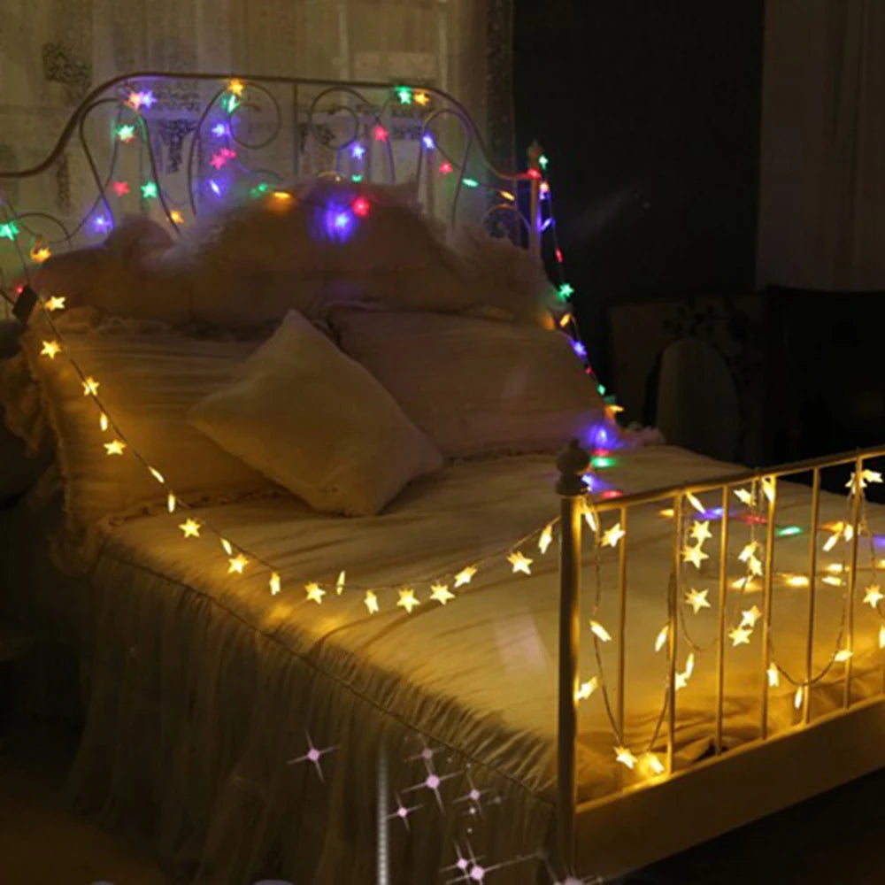 Đèn Led Dây Ngôi Sao 1.5m/3m/6m/10m Trang Trí Giáng Sinh, Đèn Thần Tiên Rèm Tiệc Cưới Dùng Pin USB Cho Gia Đình