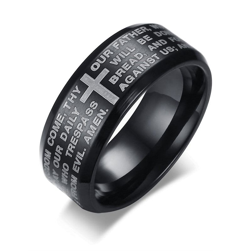 Vnox Engraved Bible Cross Ring for Men 3 Colors Option Stainless Steel Stylish Prayer Male Jewelry US Size #7- #13