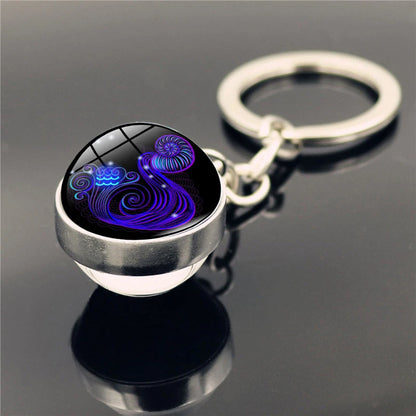 Fashion 12 Constellation Keychain Double Side Glass Cabochon Ball Keychain Zodiac Signs Key Rings Jewelry for Women Men Gift