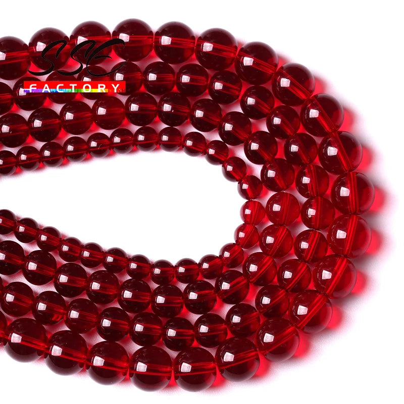 Garnet Glass Crystal Beads Wholesale Red Glass Round Loose Stone Beads For Jewelry Making DIY Bracelet Necklaces Accessories 15"