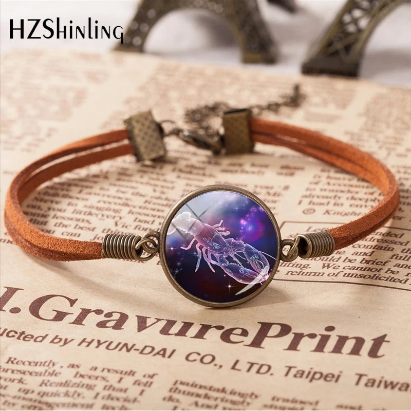2020 New Arrival 12 Zodiac Galaxy Horoscope Bracelet Aquarius Pisces Scorpion Zodiac Leather Bracelets Gifts Jewelry