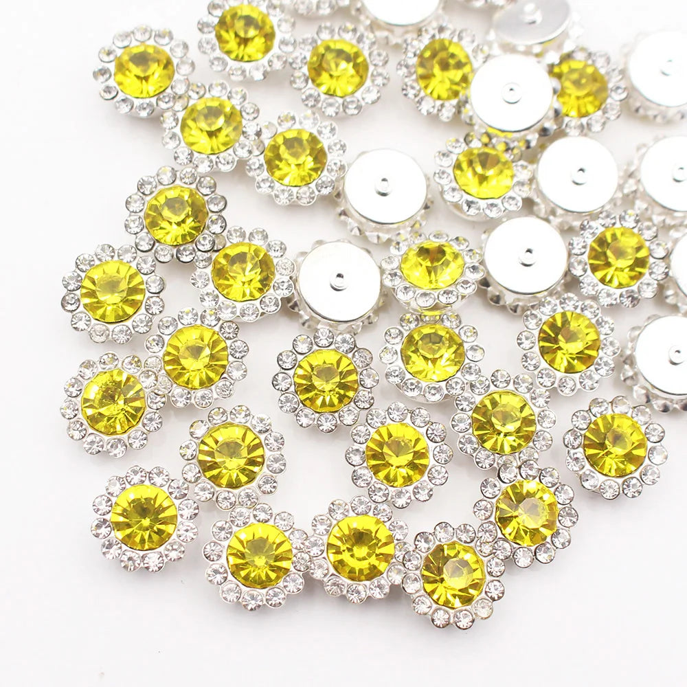 30PCS-100PCS Gold Flower Claw Rhinestones Glitter Crystals Trim Stones Beads Garment Crafts Sew On Rhinestones for Clothes Gems
