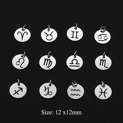 12pcs/set Zodiac Sign Stainless Steel Horoscope DIY Jewelry Charms Connector Wholesale Earring Making Pendant Factory Price