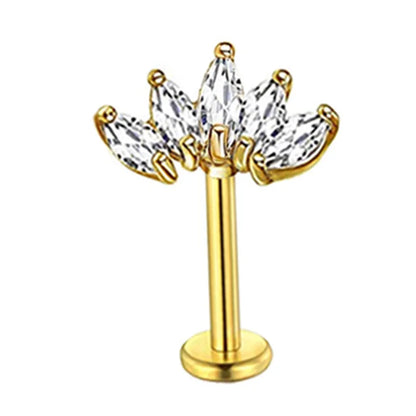 Crystal Flower Tragus Piercing Earring Flat 16G Cross Cartilage Piercing Stud Helix Jewelry Conch Rook Lobe Earring Labret Stud