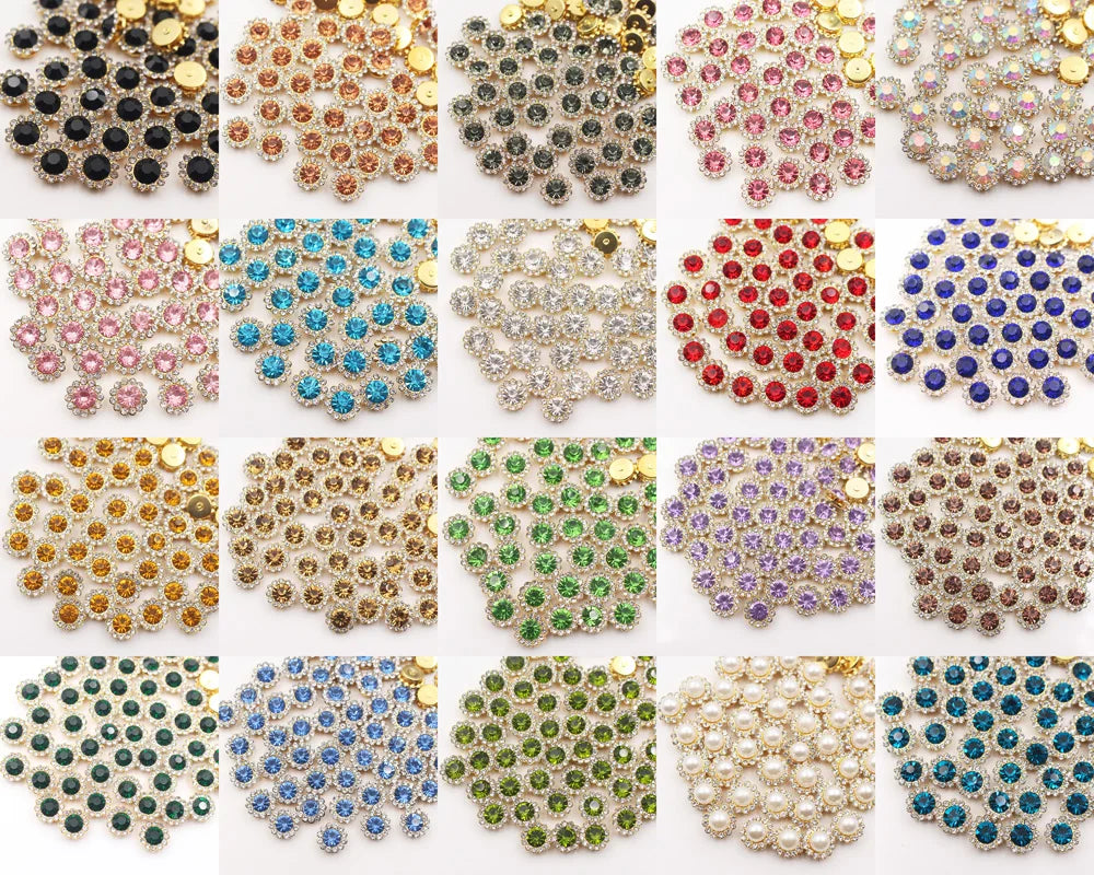 30PCS-100PCS Gold Flower Claw Rhinestones Glitter Crystals Trim Stones Beads Garment Crafts Sew On Rhinestones for Clothes Gems