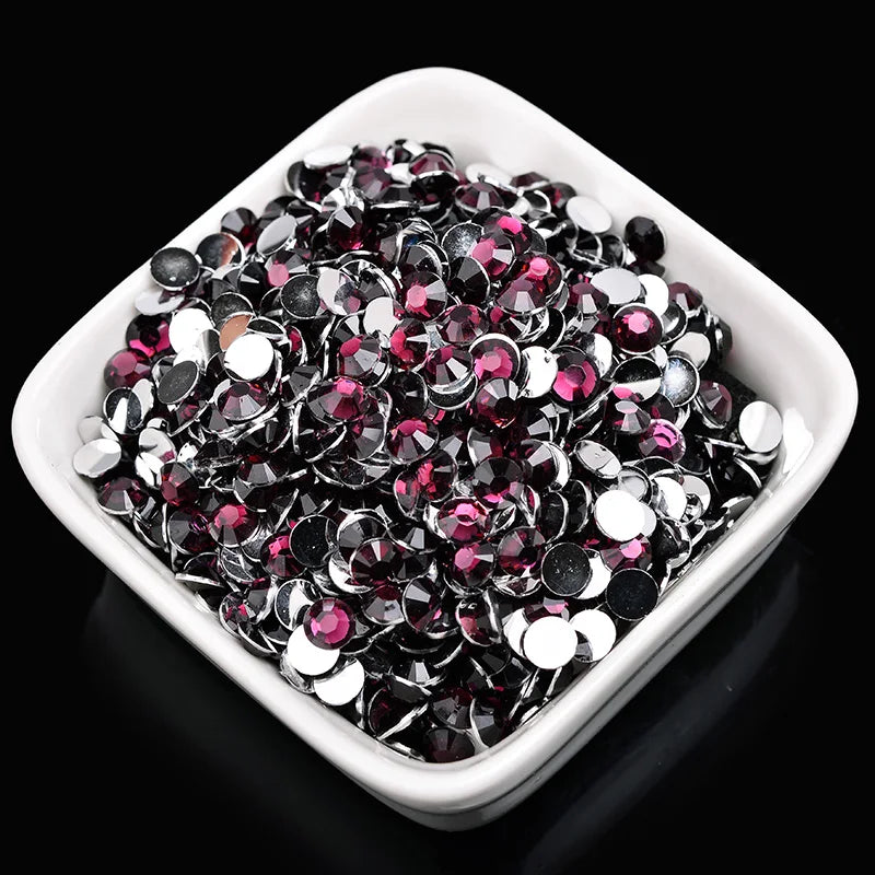 1000 viên Đá trang trí móng tay lấp lánh màu sắc ss6-ss30 Hạt đá pha lê nhựa resin mặt phẳng dùng trang trí giày dép túi xách quần áo phụ kiện DIY