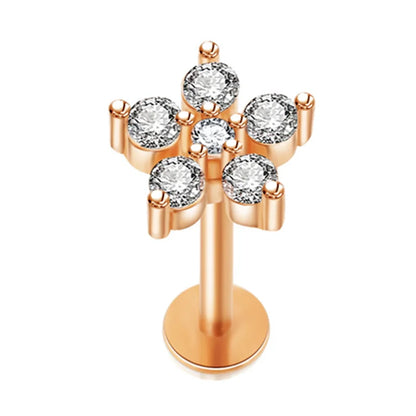 Crystal Flower Tragus Piercing Earring Flat 16G Cross Cartilage Piercing Stud Helix Jewelry Conch Rook Lobe Earring Labret Stud